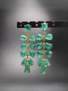 Green Crack Ice CZ Grape Dangle Chandelier Stud Earings S925 Silver Post Earring